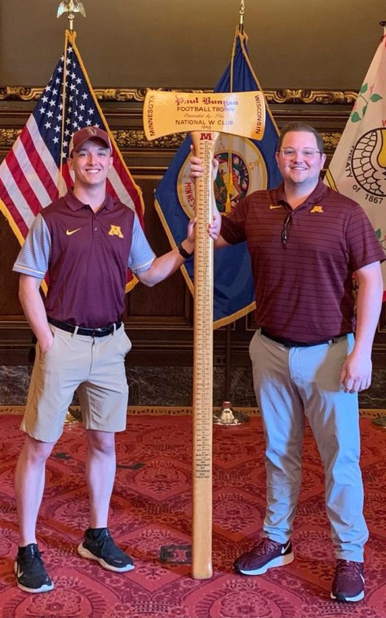Tristen Ruesch with axe trophy.