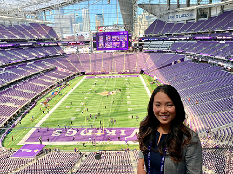 Kara Kawakami at the Viking stadium.