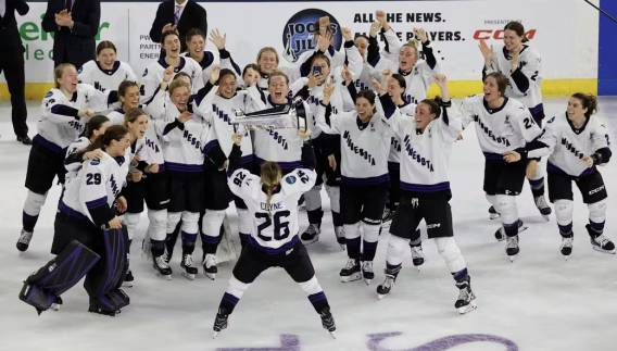 Minnesota PWHL team celebrating their victory