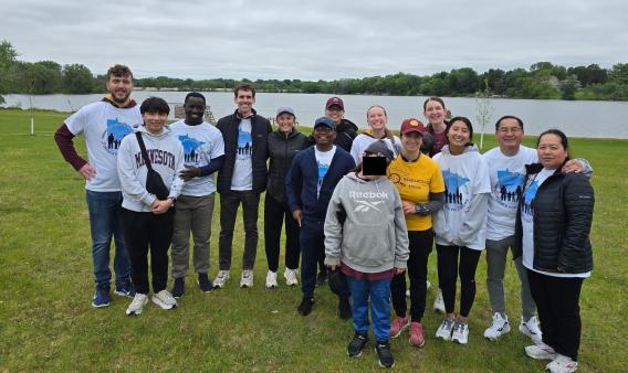 School of Kinesiology community members at the Strides for Stroke Walk outside.