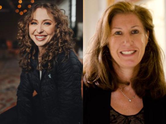 Portrait images of Emily Kohler in black zip-up and Lisa Kihl in black top, both smiling