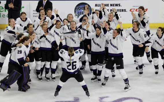 Minnesota PWHL team celebrating their victory
